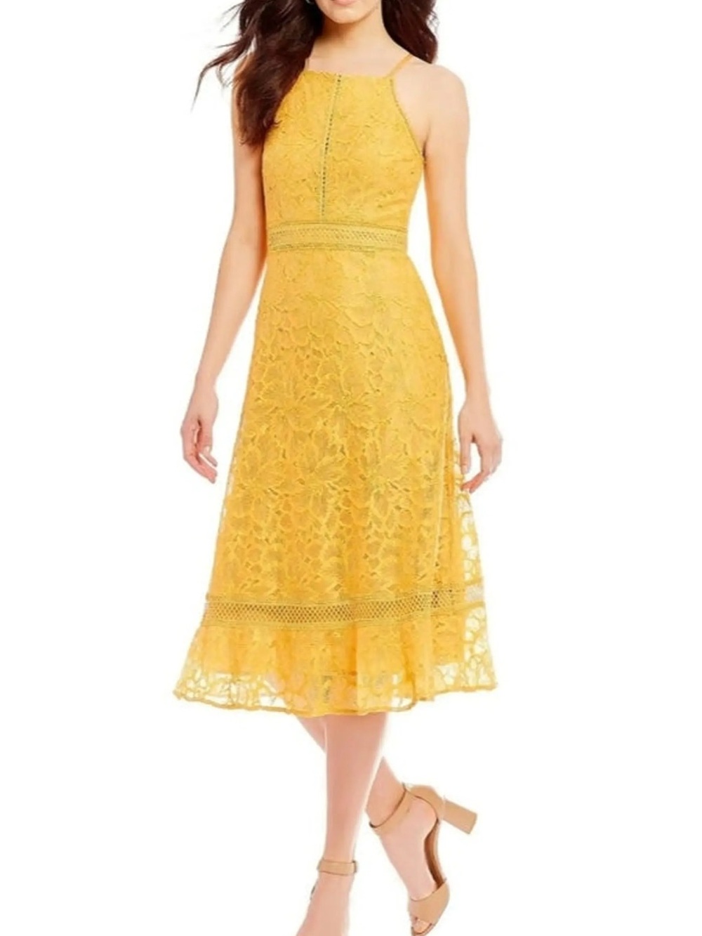 Antonio Melani Floral Yellow Lace Halter Midi Dress - Picture 5 of 5